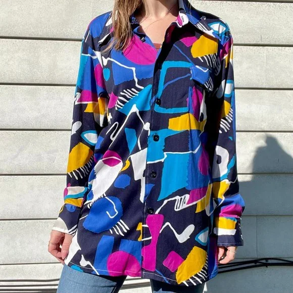 VINTAGE Abstract Print Button Down Shirt | By Martini - Picture 1 of 8